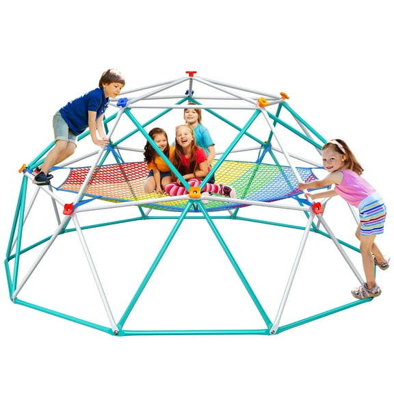 KloKick 10ft Dome Climber for Kids – Backyard Jungle Gym with Hammock, Climbing Cargo Net, and Monkey Bars for Outdoor Play