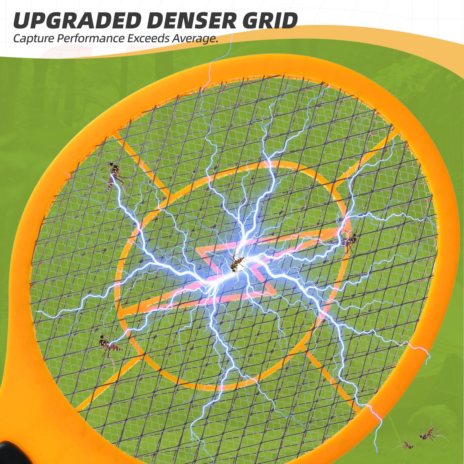 Indoor & Outdoor Triple-Layer Mesh Insect Killer Electric Zapper Swatter, Orange & Black, 3 Count