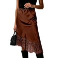 thumbnail image 4 of Jane Wardrobe Elastic Waist Satin Asymmetrical Midi Skirt Women Floral Lace Hem Layered Glossy Acetate Skirt 1PC S-L Plus Size Friendly, 4 of 5