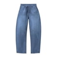 thumbnail image 4 of Asgosdo Women Elastic High Waist Barrel Denim Pants Casual Loose Stretch Jeans with Side Pockets S XXXL, 4 of 5