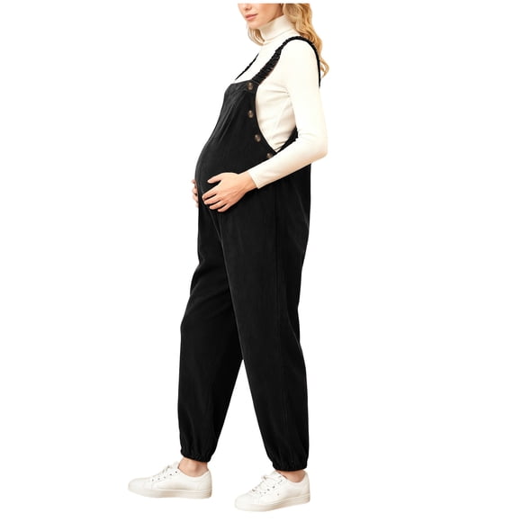 dmqupv Maternity Overalls Women's Maternity Jumpsuits Sleeveless Rib Knitted Straight Leg Overalls Romper Black,Size for S