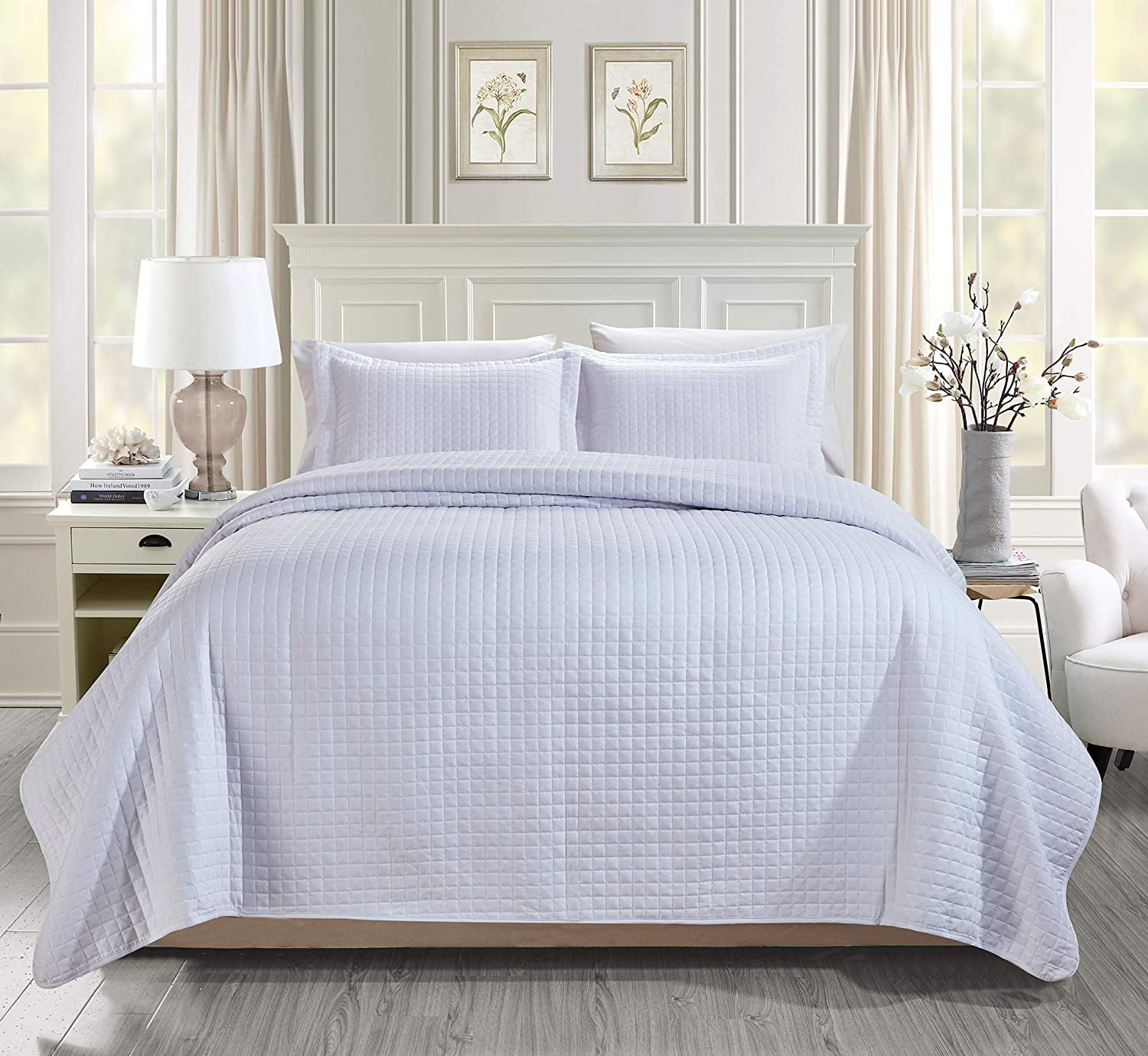 Chezmoi Collection Edan 3-Piece Solid Modern Quilted Bedspread Coverlet Set 