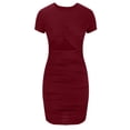 thumbnail image 4 of Mefallenssiah Women'S Spring and Summer Solid Color Tight Pleated Wrapped Hip Cutout Short Sleeve Dress, 4 of 6