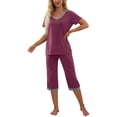 thumbnail image 3 of MINTREUS Women's Pajama Sets Short Sleeve Shirt and Capri Soft Pajama Sets with Pockets S-4XL, 3 of 6