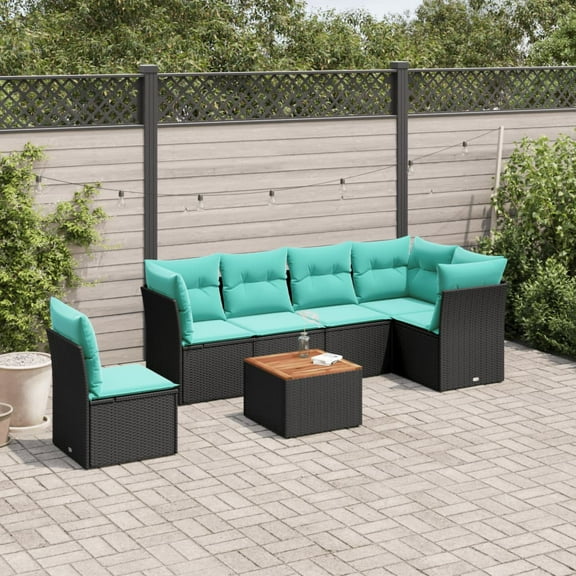 vidaXL 7 Piece Patio Sofa Set with Cushions Black Poly Rattan