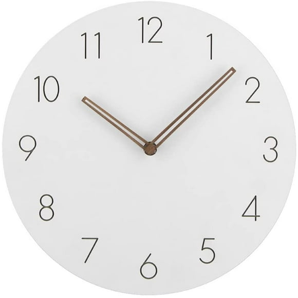 Horloge Murale en Bois de 11'', Horloges Sans Cadre Horloges à Piles Fonctionnant Sans Tic-Tac Horloges Murales Blanches pour la Maison Cuisine Chambre Bureau Décor Noir