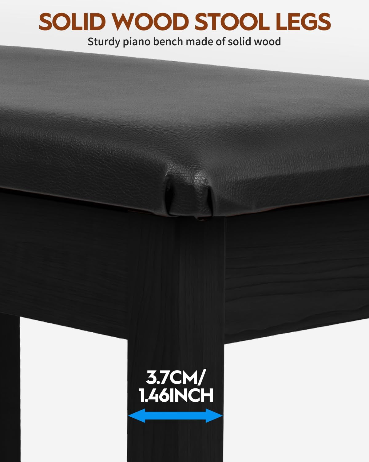 Piano Bench With Storage  Solid Wood Keyboard Bookcase Stool Chair Seat Padded Cushion Black