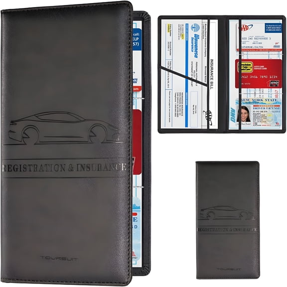 LAMIRO Car Registration and Insurance Card Holder, Vehicle License Document Glove Box Compartment Organizer, Interior Car Accessories for Women Men Teens (Black)