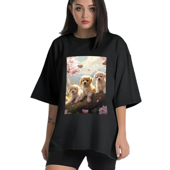 Plus Size Shirt for Women Black Tops for Women Short Sleeves Shirt for Women Puppy T Shirt Crewneck Shirt for Women XS
