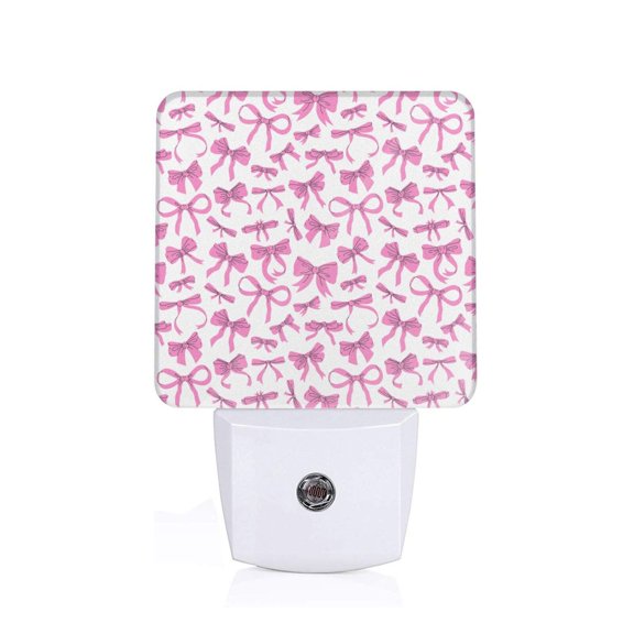 Fuzoiu Pink bows Print Dusk to Dawn LED Night Light with Light Sensor, Energy-Efficient Touch-Safe Night Lamp for Home, Office, and Kids' Rooms-US