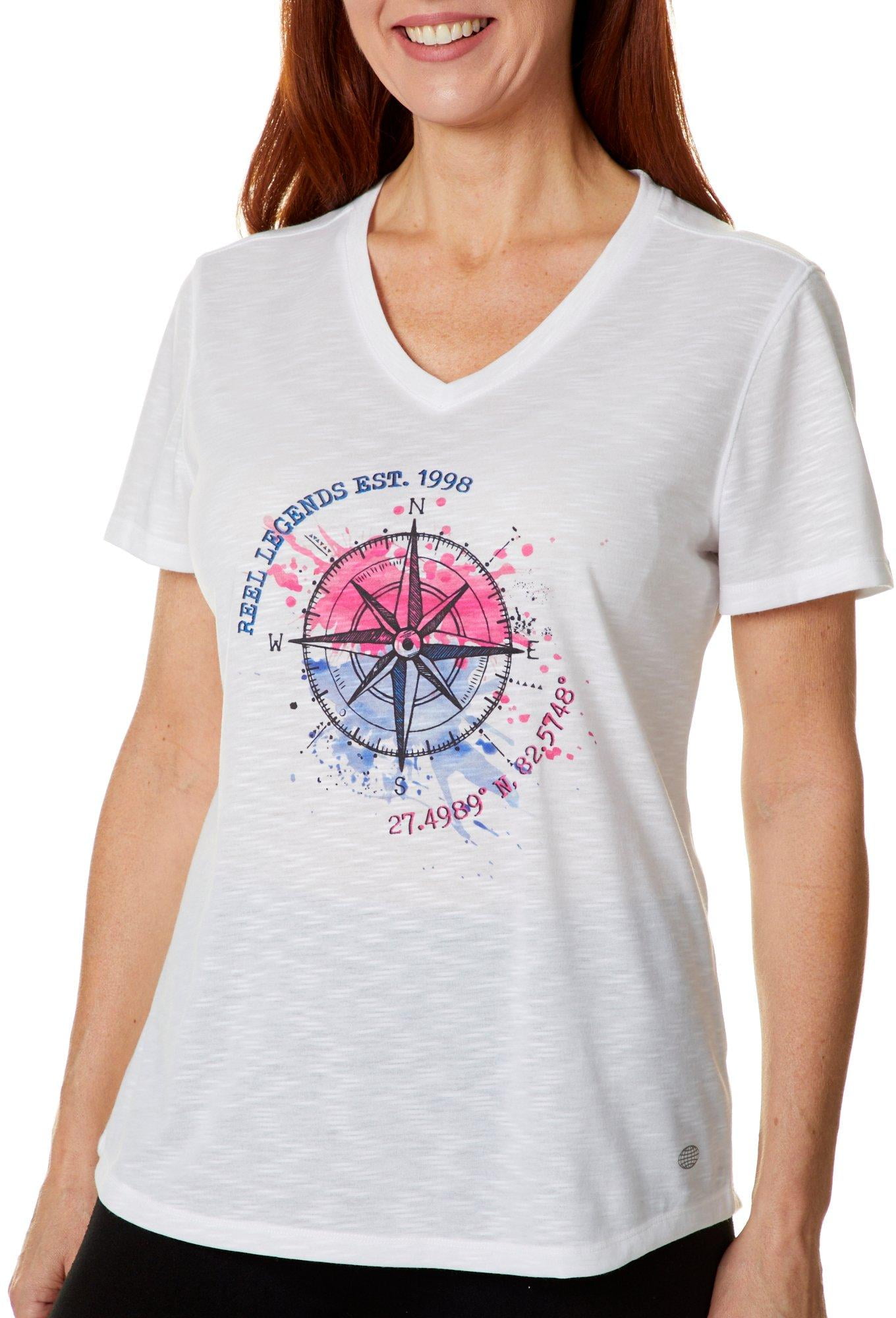 Reel Legends Reel Legends Womens Colorful Compass Graphic TShirt