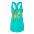 thumbnail image 2 of Two Coconut Palm Trees Beach Sunset | Womens Pop Culture Jersey Racerback Tank Top, Tahiti Blue, Small, 2 of 4