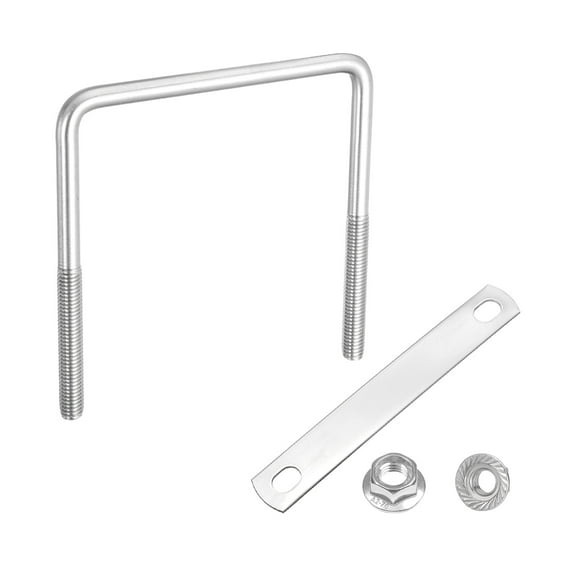 Uxcell M8 4 Inch Inner Wide Square U Bolts, 4 Inch Length 304 Stainless Steel U-Bolts with Flange Hexagon Nuts, Frame Plates for Trailer, Automotive, (100mm W x 100mm L)