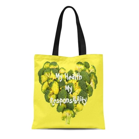 Heart Shaped Food KDAGR Canvas Tote Bag Green Heart My Health Healthy Food Vegetables Broccoli Shaped Reusable Handbag Shoulder Grocery Shopping Bags ()