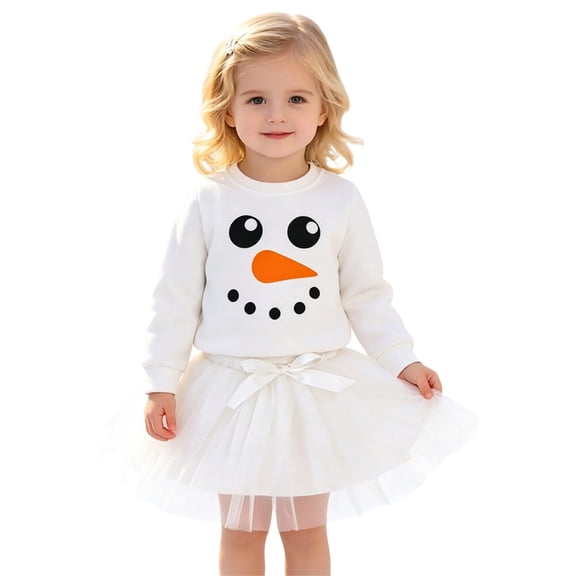 Bainana Girls Christmas Outfit Set Long Sleeve Snowman Print Sweatshirt Mesh Skirt 2 Pieces Matching Set Toddler Kids Fashion Party Wear
