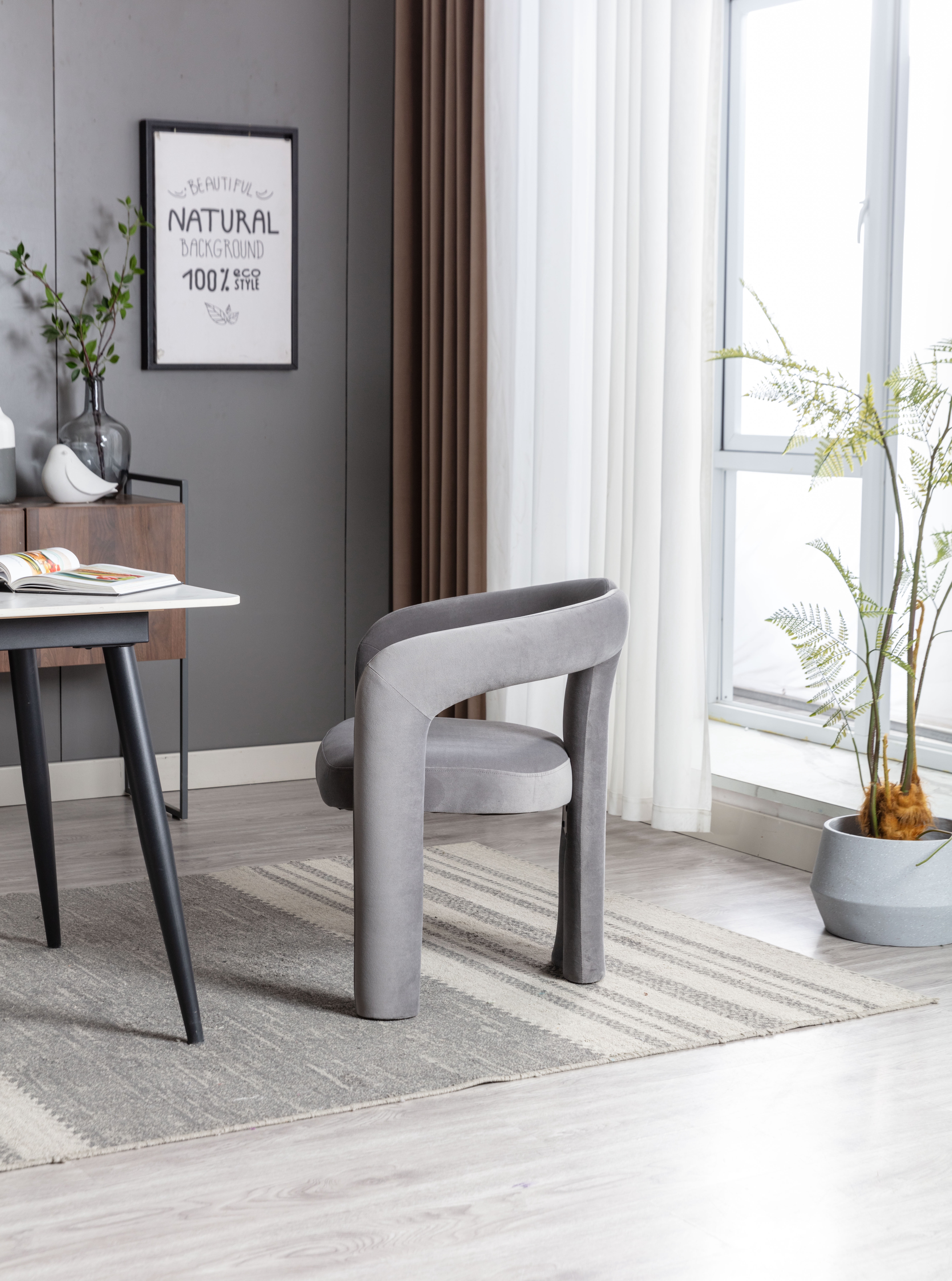 MAYEERTY Contemporary Designed Velvet Fabric Upholstered Accent/Dining Chair /Barrel Side Chairs Kitchen Armchair for Living Room set of 2 (Gray Velvet)