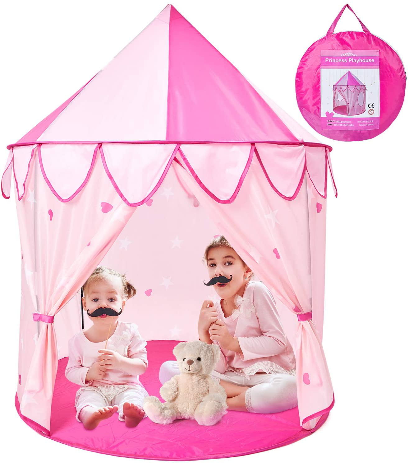 Portable Pop Up Play Tent Kids Girl Princess Castle Outdoor Play House Pink 