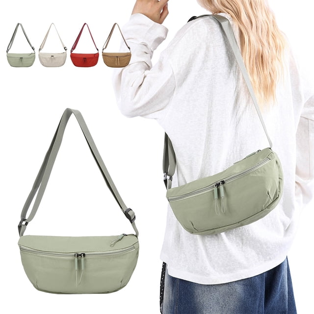Bolsa de pecho cruzada para deportes y viajes | Tela de nylon para almacenamiento múltiple | Correa ajustable | Compartimentos seguros con cremallera | Duradero, ligero | Verde, beige, rojo, caqui