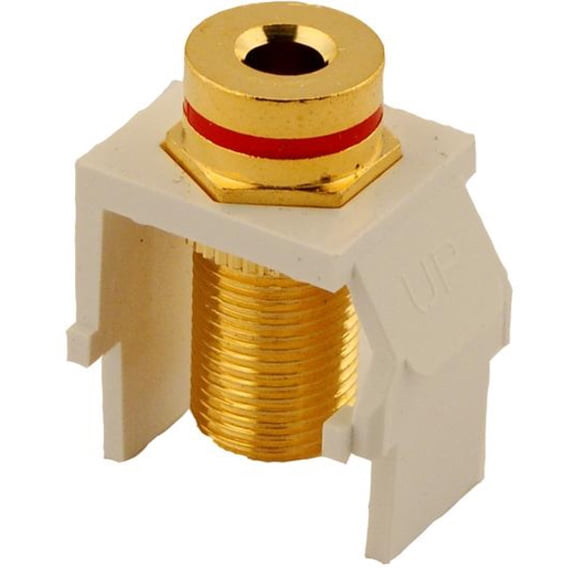 Leviton 40837-BWR QuickPort Banana Jack Adapter, Gold-Plated with Red Stripe, White