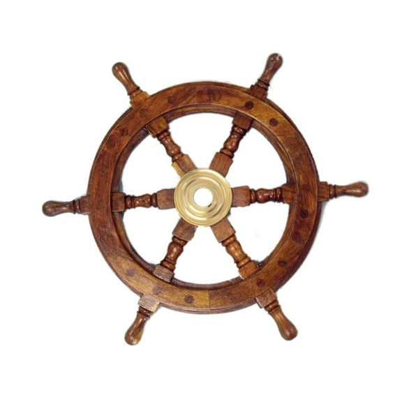 Hampton Nautical Deluxe Class Wood and Brass Decorative Ship Wheel 12" - Nautical Home Decoration Gifts