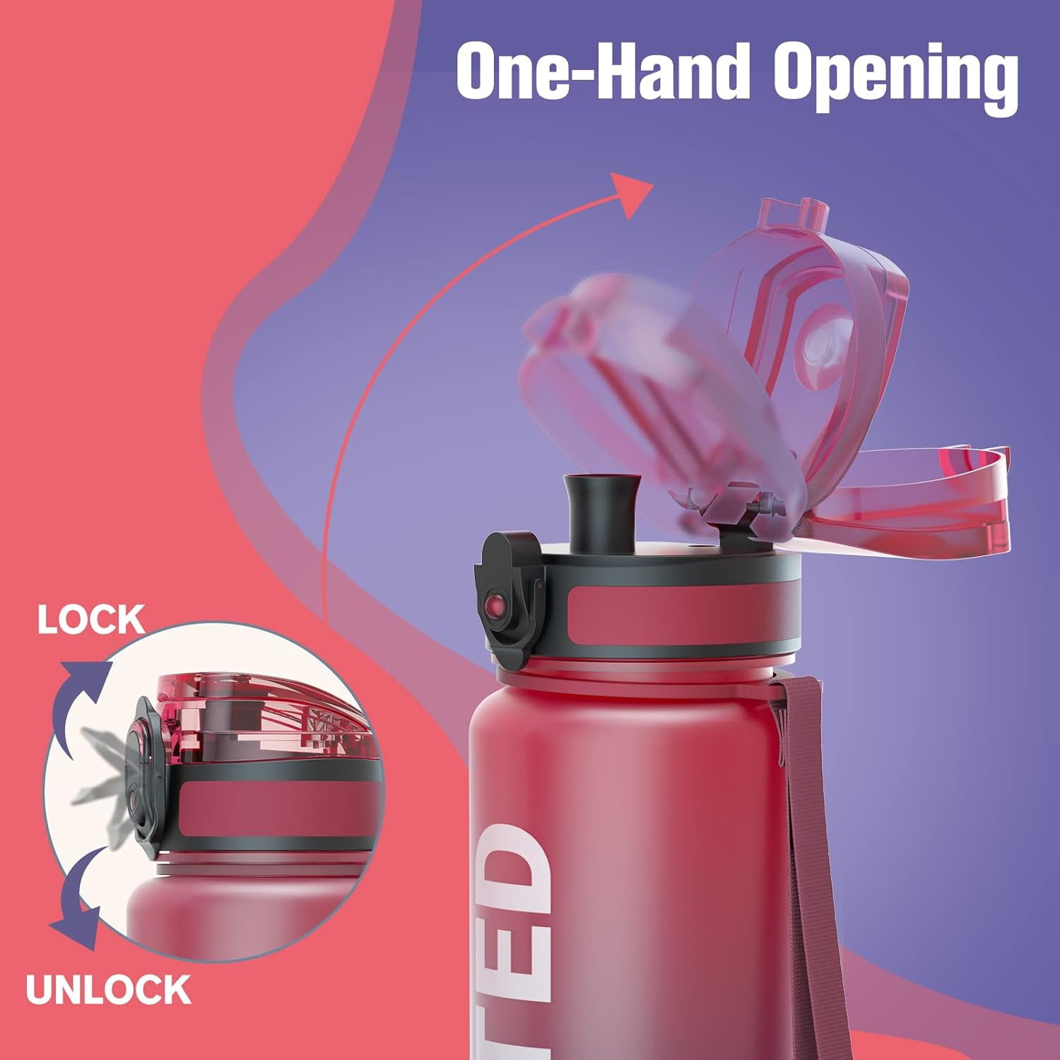 Water Bottle 32oz, Durable and Leakproof Water Bottles Motivational with Time Marker, Tritan, BPA Free, Wide Mouth with Easy Clean Brush for Gym, Travel, Home, School, Office (1 Bottle)