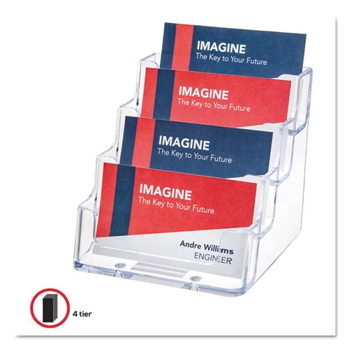 4-Pocket Business Card Holder, Holds 200 Cards, 3.94 X 3.5 X 3.75, Plastic, Clear | Bundle of 2 Each