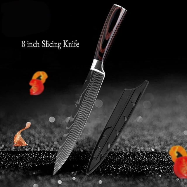 Cuchillo rebanador MDHAND de 8 pulgadas, cuchillo de chef de cocina ultra afilado de acero inoxidable, cuchillo con mango ergonómico para chefs profesionales