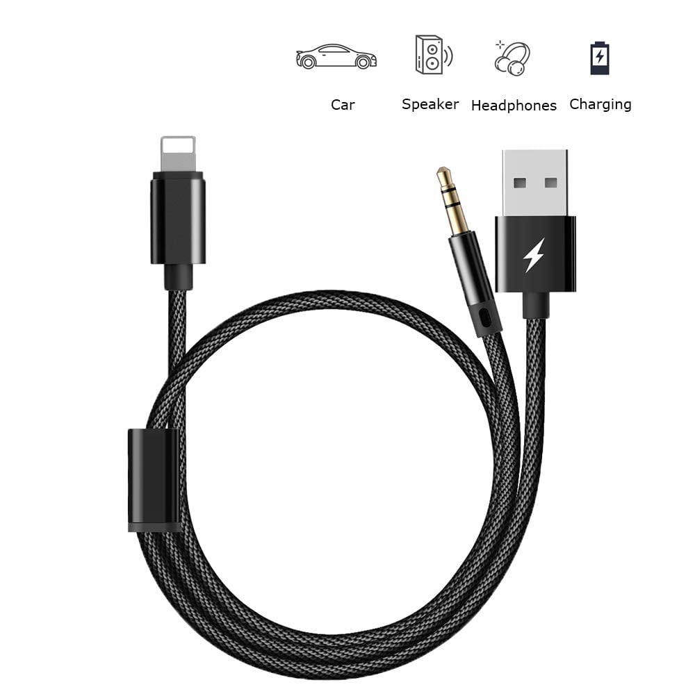 in 1 Charging Audio Cable Compatible with iPhone 7 8 X XS XR, Works with Car Stereo Speaker Headphone Car Charger and Phone to 3.5mm Stereo Aux Cable (Black) - Walmart.com
