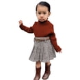 thumbnail image 7 of Canrulo Kids Baby Girls Clothes 2pcs Solid Knit Long Sleeve Turtleneck Sweater Tops Plaids Skirts Sets Brown 2-3 Years, 7 of 7