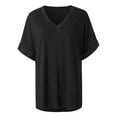 thumbnail image 4 of YUGYXL Womens Summer V Neck Tunics Comfy Short Sleeve T Shirts Casual Loose Fit Solid Color Tees Tops 2025 Trendy Work Shirts, 4 of 5