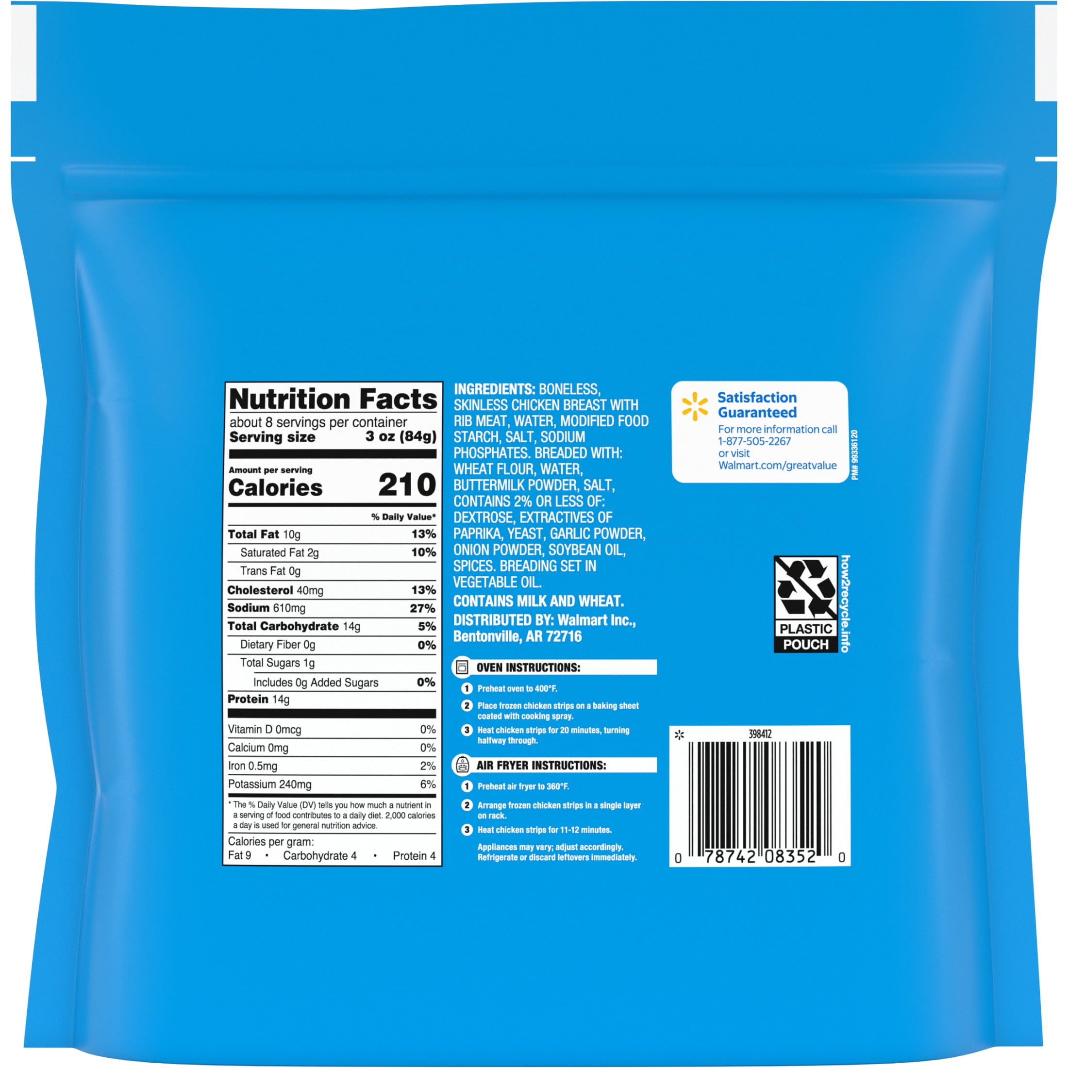 Great Value Fully Cooked Chicken Strips, 25 oz (Frozen)