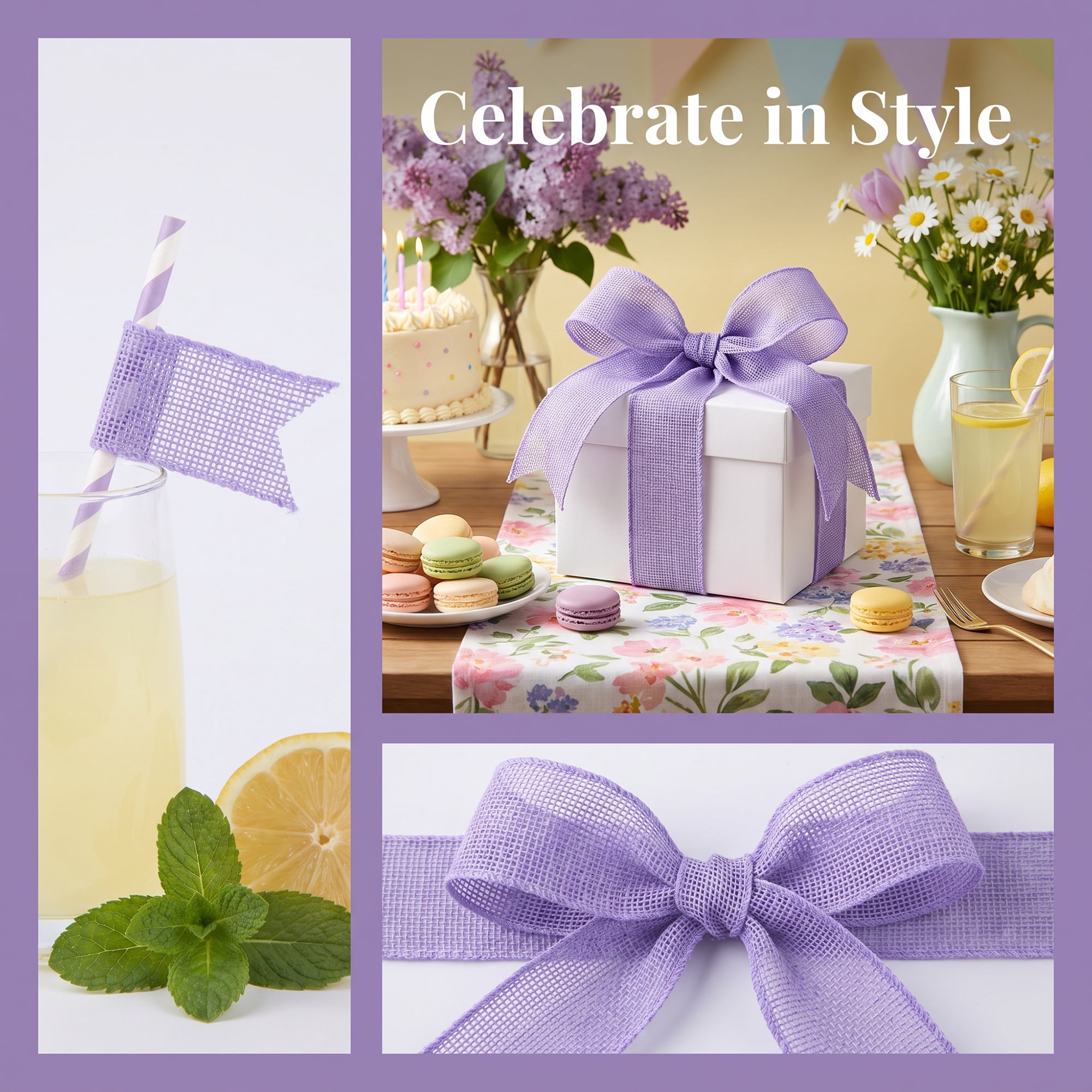 Unique Bargains Faux Burlap Ribbon for Elegant Gift Decoration Purple 4.9 Yard