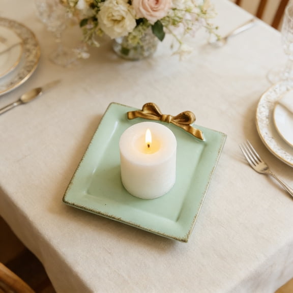 4.1Inch Decorative Square Resin Candle Tray Holder – Versatile Centerpiece for Pillar Candles (4.1x3.7in)