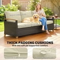 thumbnail image 5 of Dranite 3-Seater PE Wicker Outdoor Patio Sofa, Wide Deep Seat, 4" Cushions, Wood-Effect Arms & Legs, 5 of 11