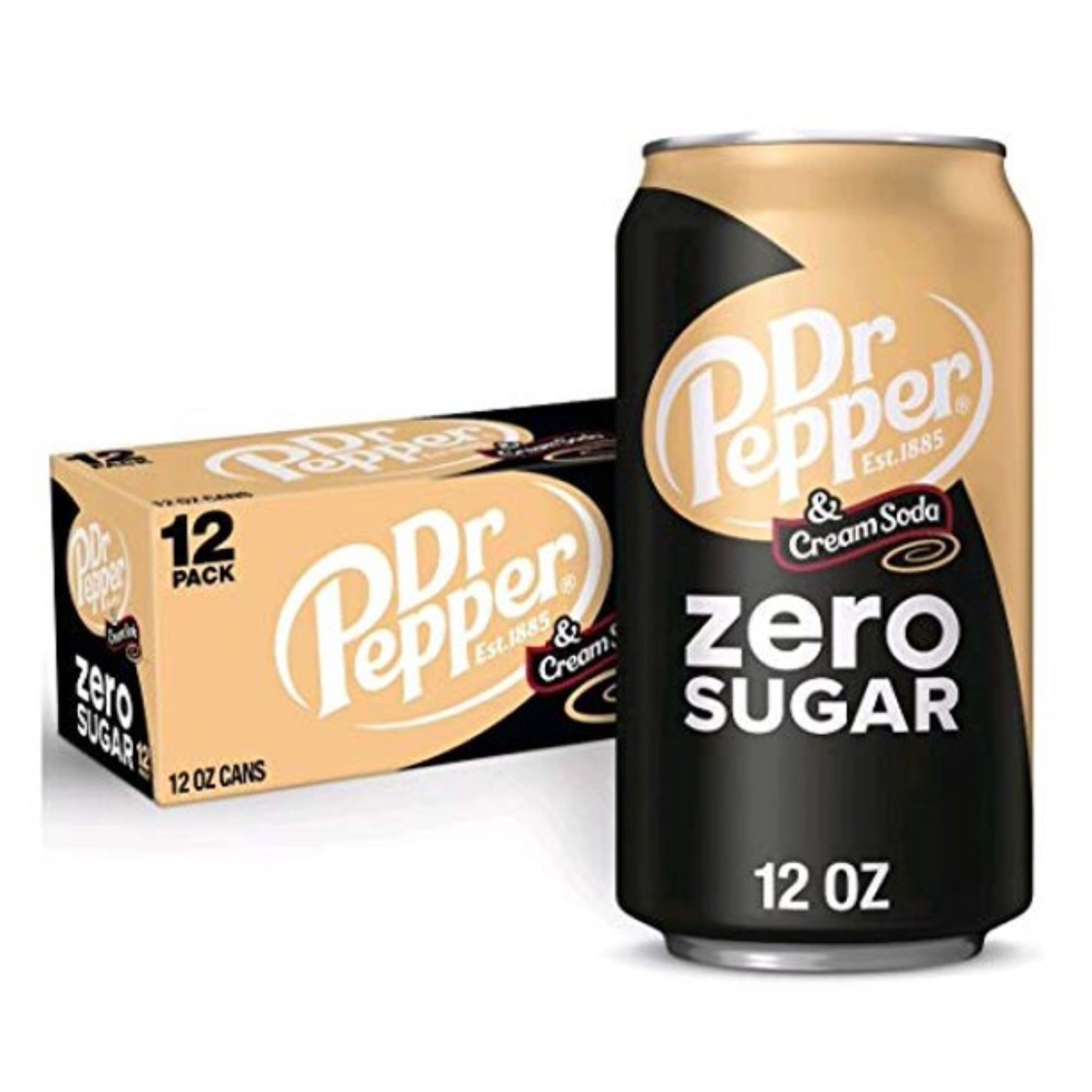 Dr Pepper Cream Zero Sugar Soda 12oz Cans, 24 Units