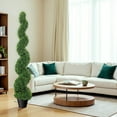 thumbnail image 2 of Artificial Boxwood Spiral Topiary Trees, Set of 2, 5 Ft Decorative Fake Plants, Faux Twisted Greenery Trees with PE Leaves, All-Year Green in Cement-Filled Plastic Pot for Indoor, Patio, Entryway, 2 of 8