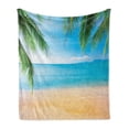 thumbnail image 1 of Beach Soft Flannel Fleece Throw Blanket, Exotic Lagoon Sand Ocean Paradise Picture Thailand Nature Picture, Cozy Plush for Indoor and Outdoor Use, 70" x 90", Sand Brown Sky Blue, by Ambesonne, 1 of 6