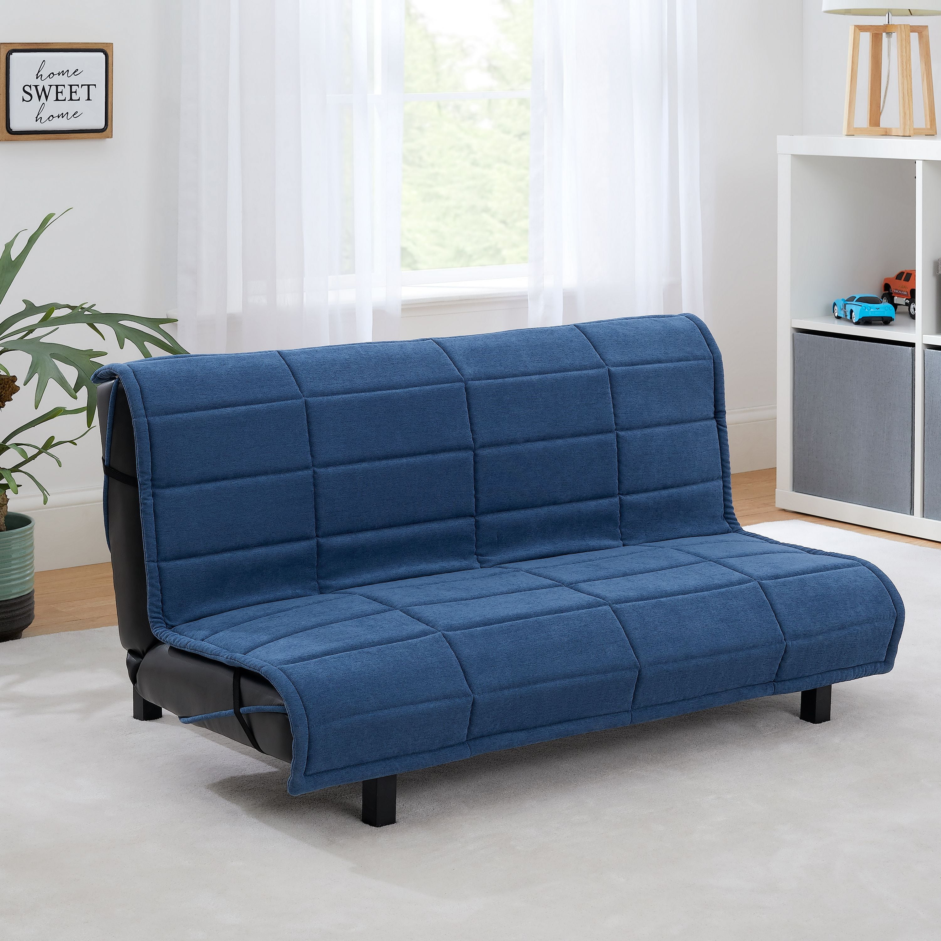 Your Zone Grid Tufted Upholstered Sofa Bed, Blue Walmart
