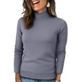 thumbnail image 2 of Women's Turtleneck Chunky Sweater Long Sleeve Casual Knit Pullover, Fall Winter Jumper Top Dark Gray M, 2 of 5