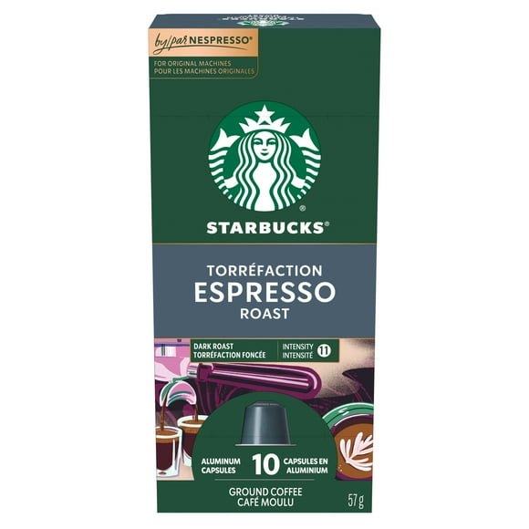 Starbucks Espresso Roast, NESPRESSO Coffee Pods, Original Line, Bold Dark Roast, Notes of Molasses and Caramelized Sugar, 57 g