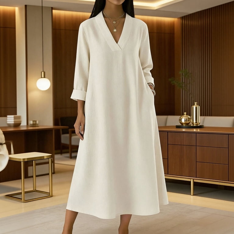 3/4 sleeve summer dresses casual Lacomfia Women Plus Size Loose Tie-Waist Arabic Patchwork 3/4 Sleeve Casual Dress Women Summer Dresses Women Maxi Dresses Fall,1XL