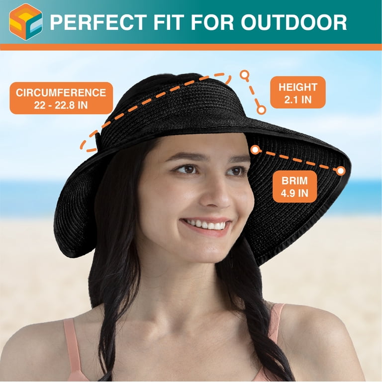 Wide Brim Straw Visor Hat - Packable Sun Protection for Beach Summer Holzlrgus Sun Visor Hats for Women Wide Brim Sun Protection  main image 3