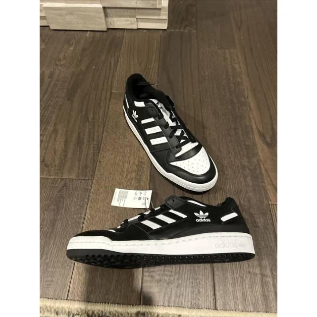 Adi-das Originals Forum Low Leather Shoes Core Black/White HQ1494 Men's Size 11