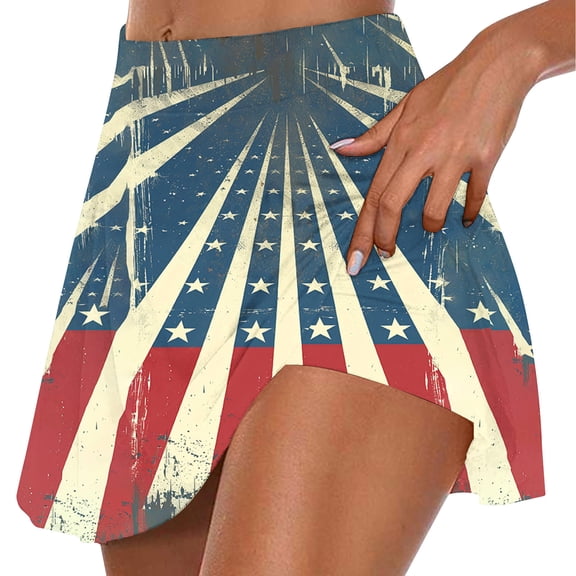 Mifsaly Yoga Shorts Women Independence Day Athletic Skorts Tennis Golf Stretchy Workout Pants Gym Outdoor Running Skirts L