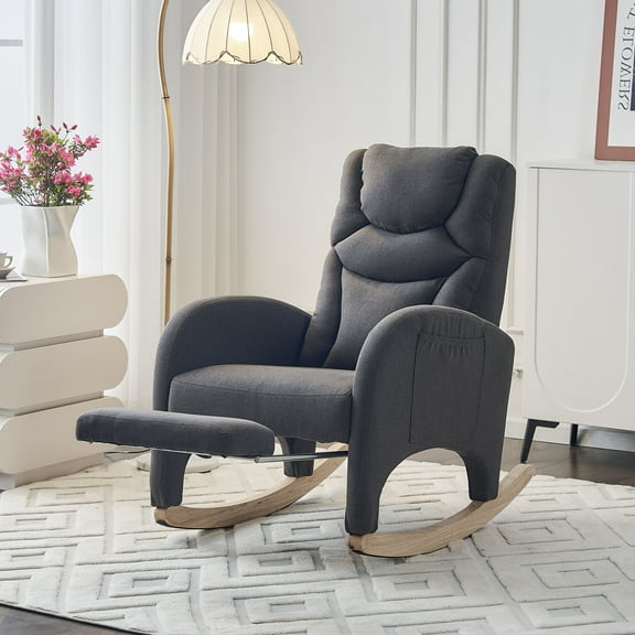 Fabric Nursery Rocking Chair With Adjustable Footrest