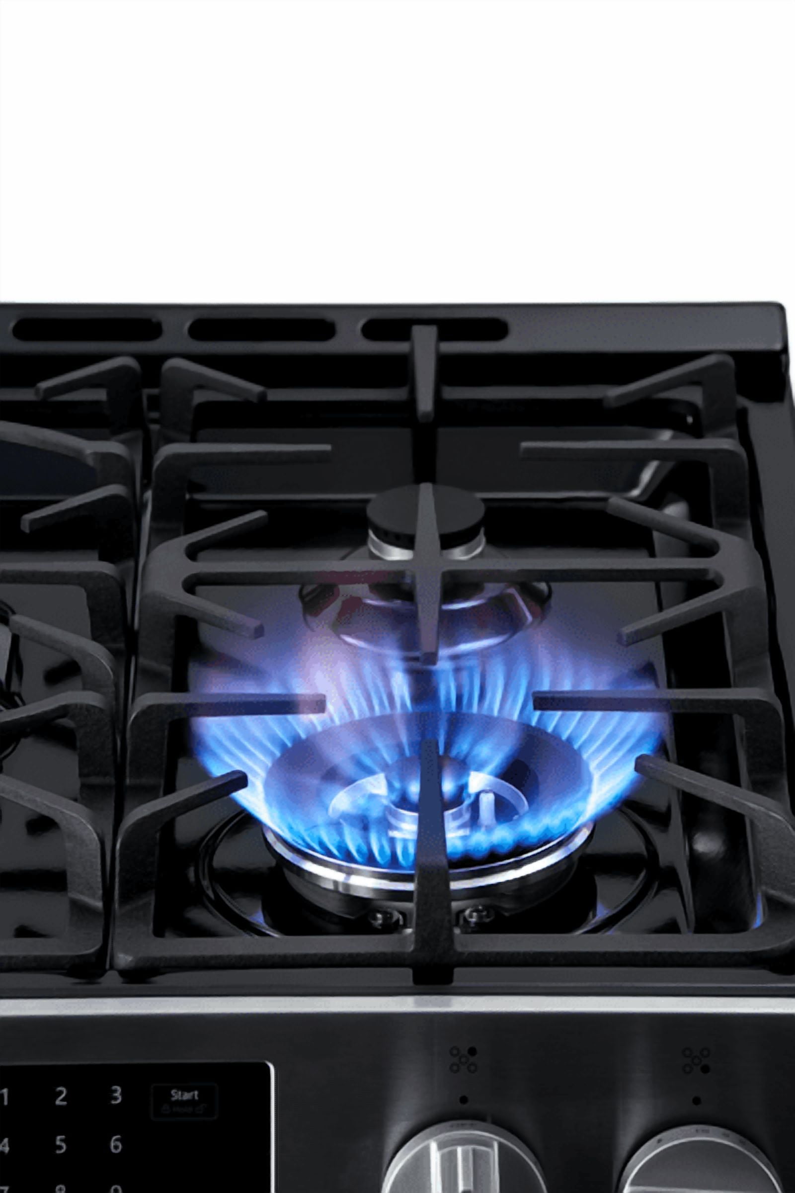 Kenmore 5.6 cu. ft. Front-Control 5 Burner True Convection Gas Range (240V) with Oven, Large Window, Three Oven Racks, Dishwasher Safe Cast Iron Grates