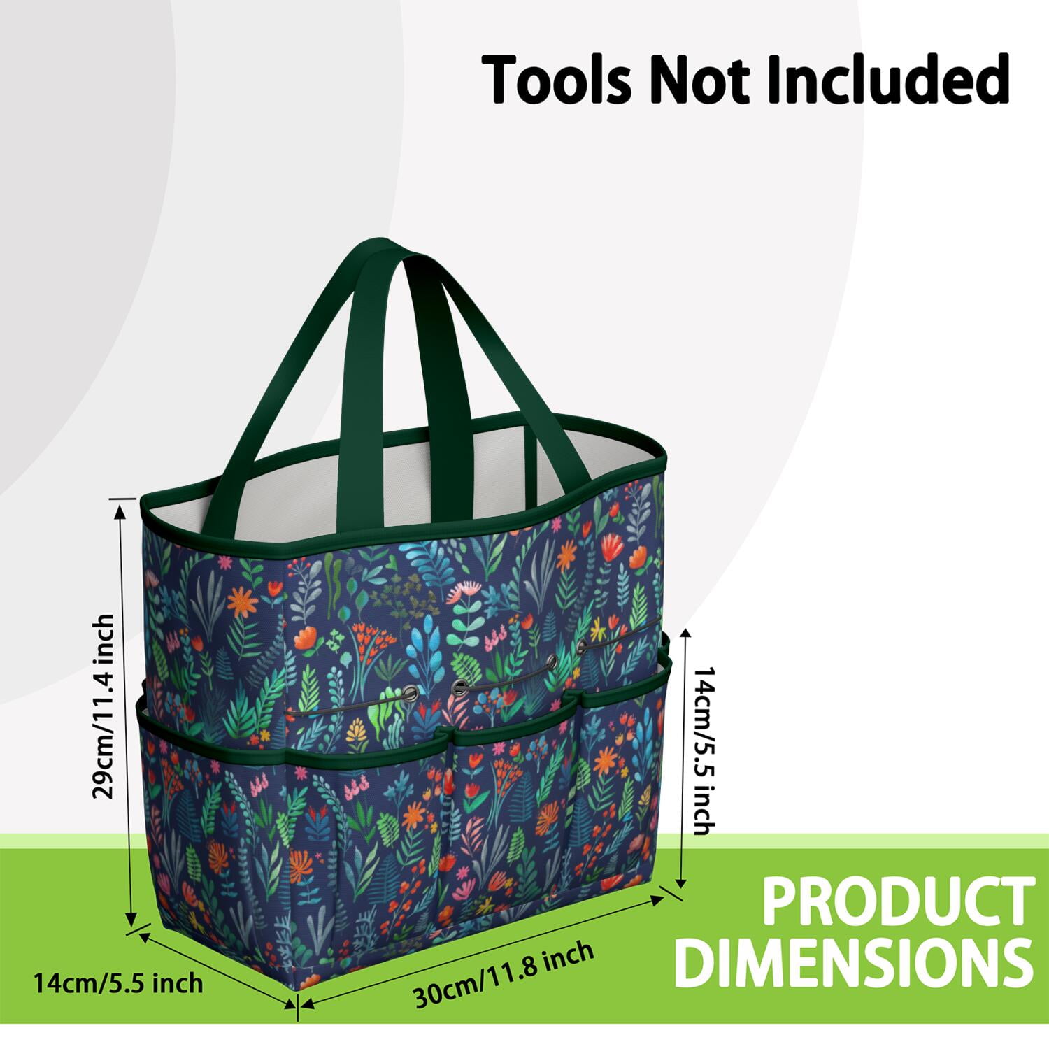 Bright Flowers Garden Tools Bag, Water-proof Oxford Garden Tote Home Organizer Gardening Tool Bag Kit Holder with 8 Pockets for Indoor and Outdoor Gardening(Tools Not Included)