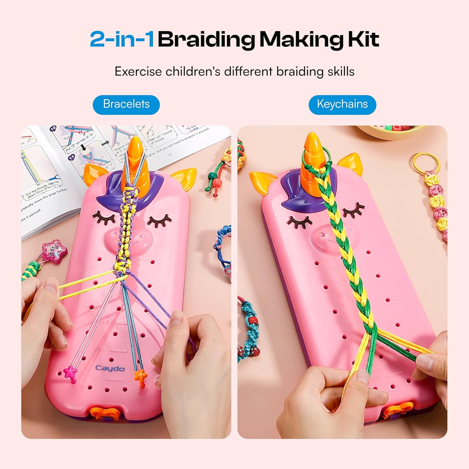 2-in-1 Unicorn Friendship Bracelet Making Kit for Girls, DIY Keychain and Bracelet