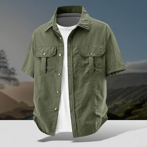 Kalauyu Short Sleeve Button Down Shirts for Men Turn Down Collar with Chest Pocket Lightweight Quick Dry Outdoor Work Shirts