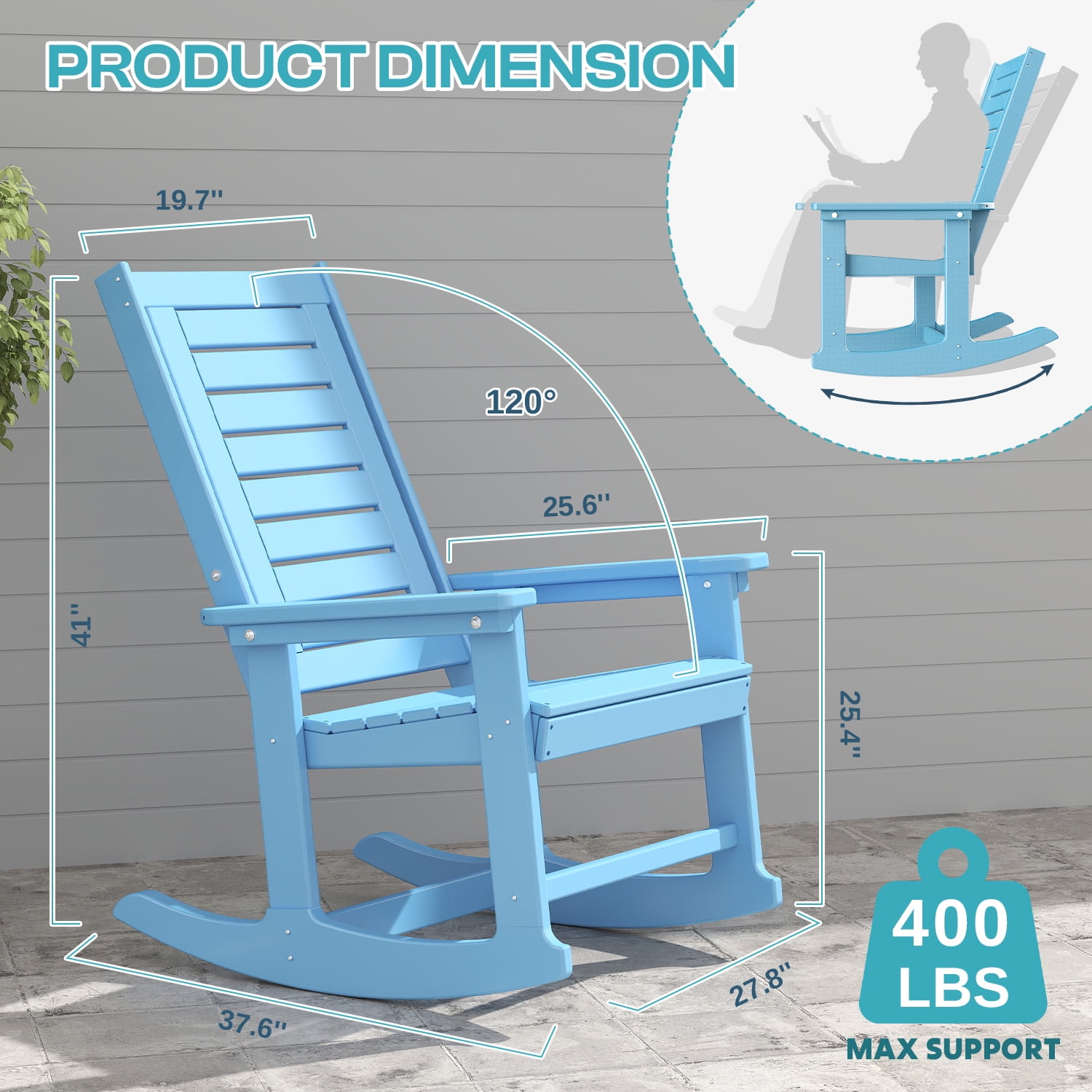 FODINGHILL Outdoor Rocking Chair Set,2 Rocking Chairs with 1 Side Table,HDPE Patio Furniture Sets,High Back Porch Rocker,2-Tier End Table for Backyard Garden Balcony,Arctic
